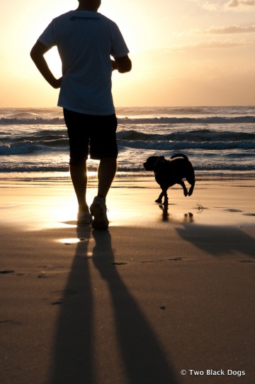 Sunrise on the beach with hubby and Bundy the dog