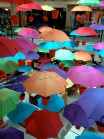 Umbrella installation in a Melbourne shopping centre
