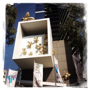 Golden bees at home on a high-rise