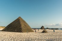 Pyramid made of bread cartons
